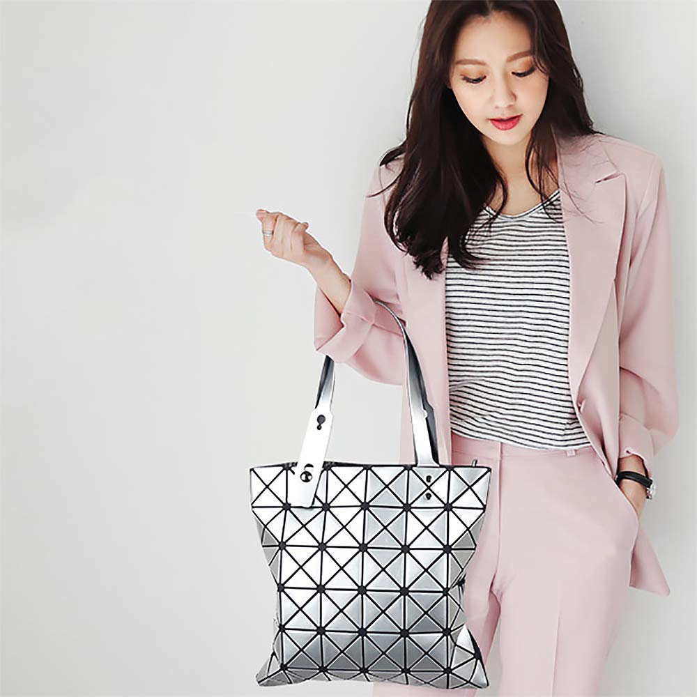 whatUneed Donne Top-Handle Borse, Borsa a tracolla luminosa geometrica, pieghevole in pelle PU Shard Lattice Tote Bag Shard Shard Bag