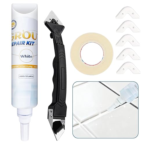 Kit de reparación de lechada de azulejos de 17.64 onzas, relleno de lechada, sellador de secado rápido, pintura impermeable con raspador de paleta