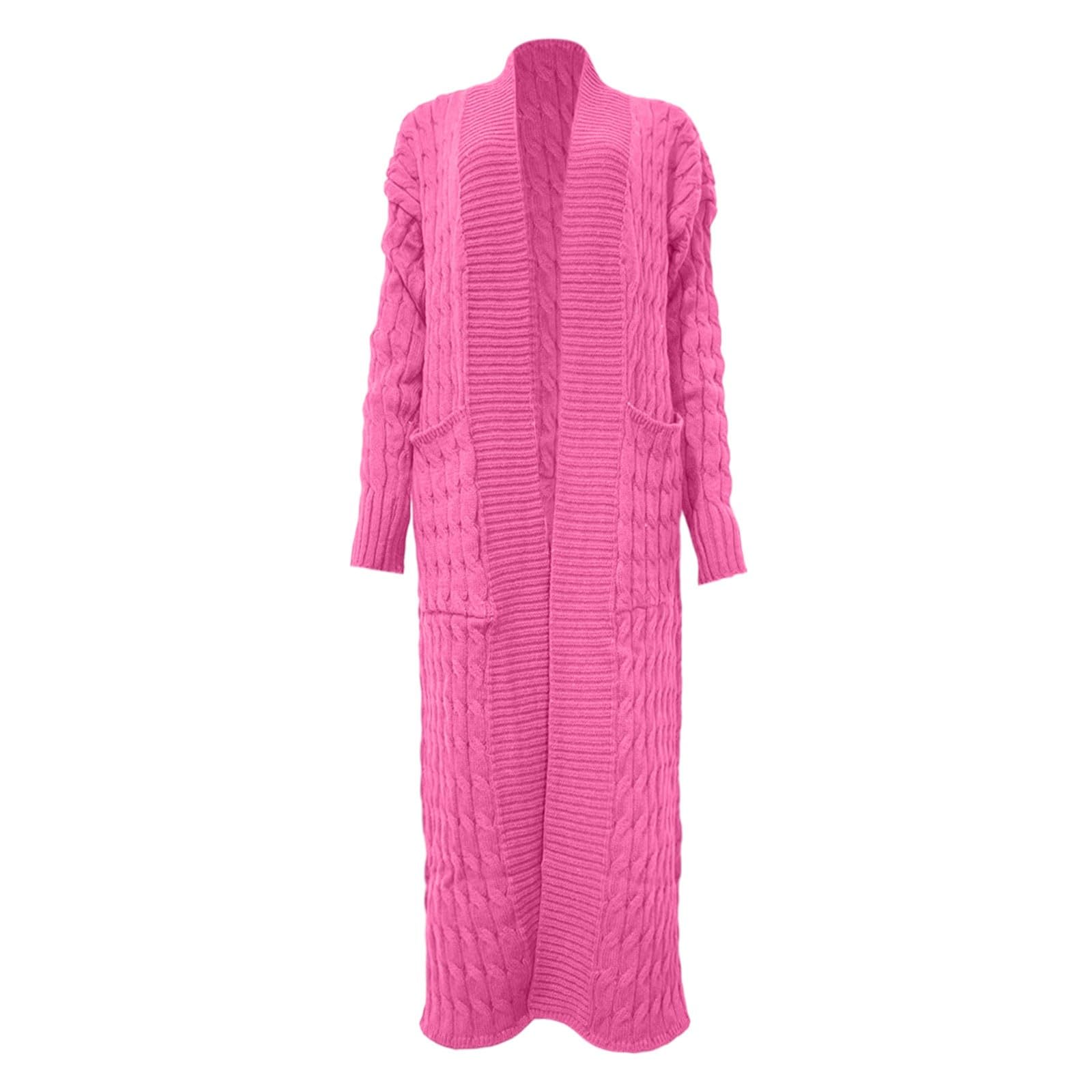 Cardigan Long Ouvert Femme Maille Torsadée Épaisse Grand Col Revers Poches Latérales Manches Longues Veste Tricot Confortable Tenues Automne Hiver Quotidiennes