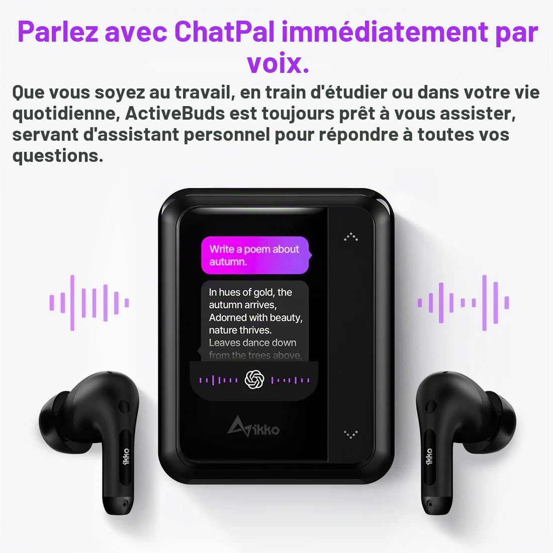 Écouteurs sans Fil TWS AI Smart Ikko Active Buds : Casque avec Annulation du Bruit, Connexion Bluetooth,Fonction traducteur instantané,4G Double sim, WiFi,jusqu'à 30 Heures d'autonomie,ChatGPT