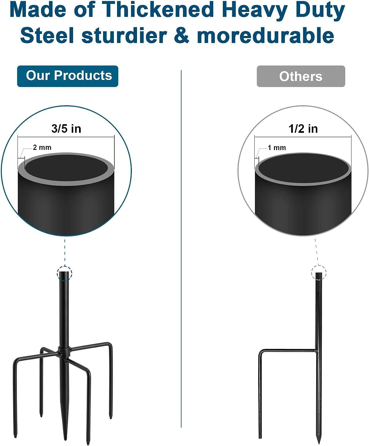 Lot de 4 crochets de berger réglables en hauteur avec base à 5 griffes, crochets de bordure de jardin en métal noir pour suspension d'entrée, lanternes, paniers de plantes, guirlandes lumineuses