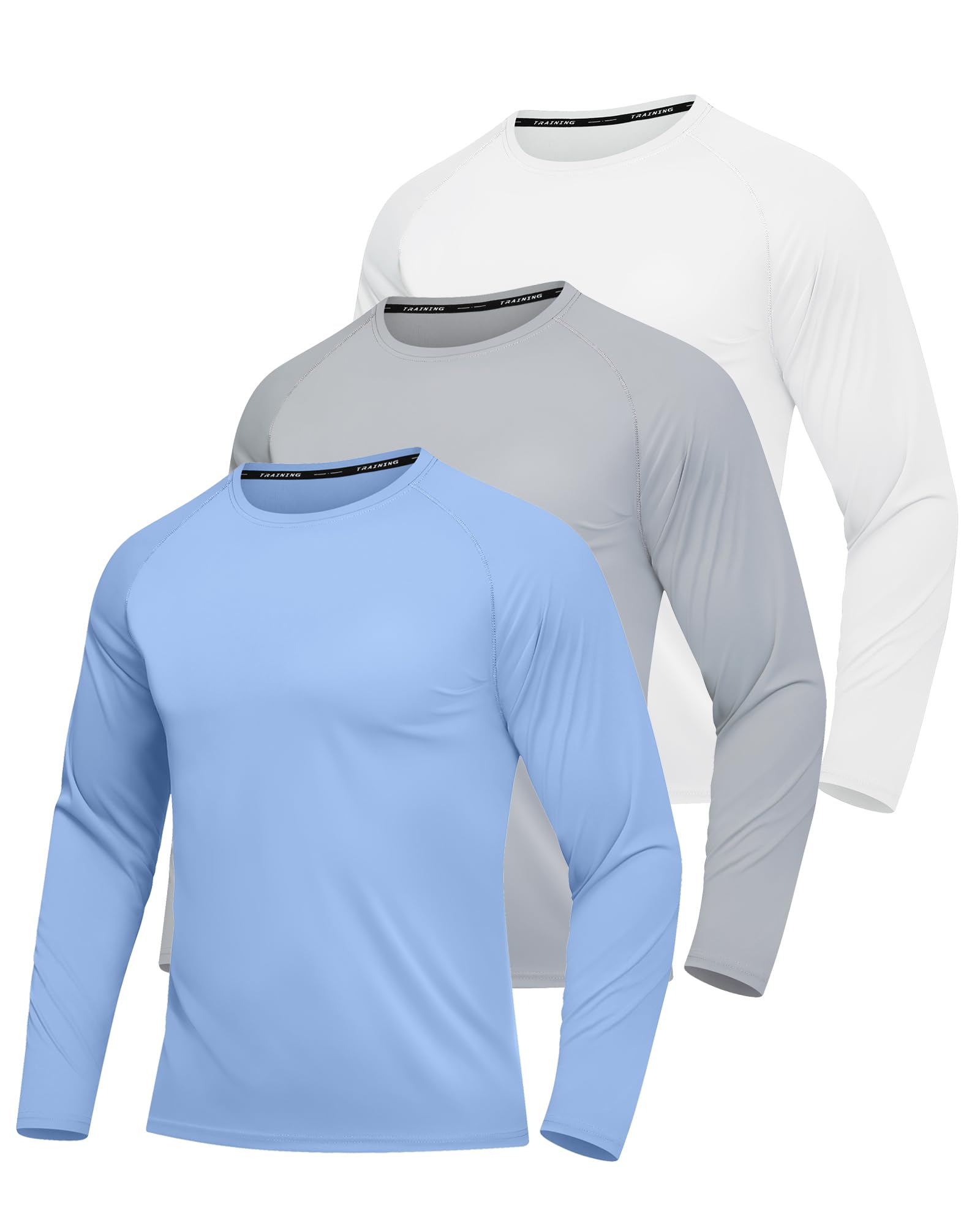 FUXERT 3 Pack Mens UPF 50+ Long Sleeve Sun Protection Shirts Rash Guard