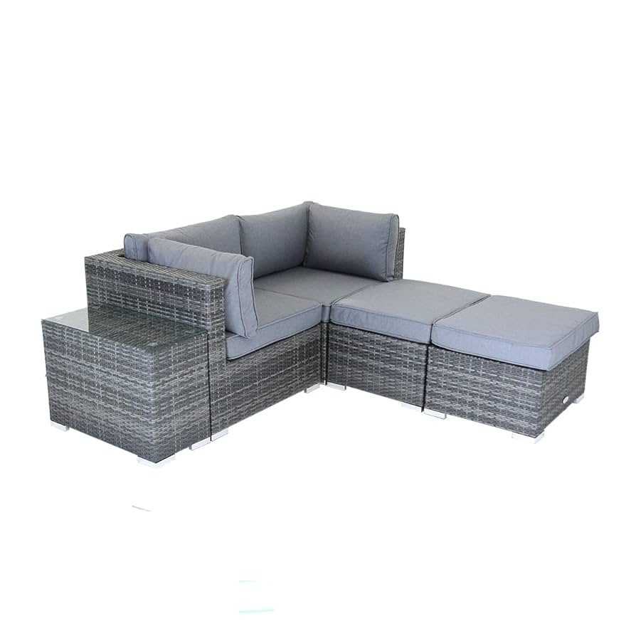 Charles Bentley 3-Piece Rattan Stacking Outdoor Furniture Set - Grey Rattan With Grey Cushions | Robert Dyas