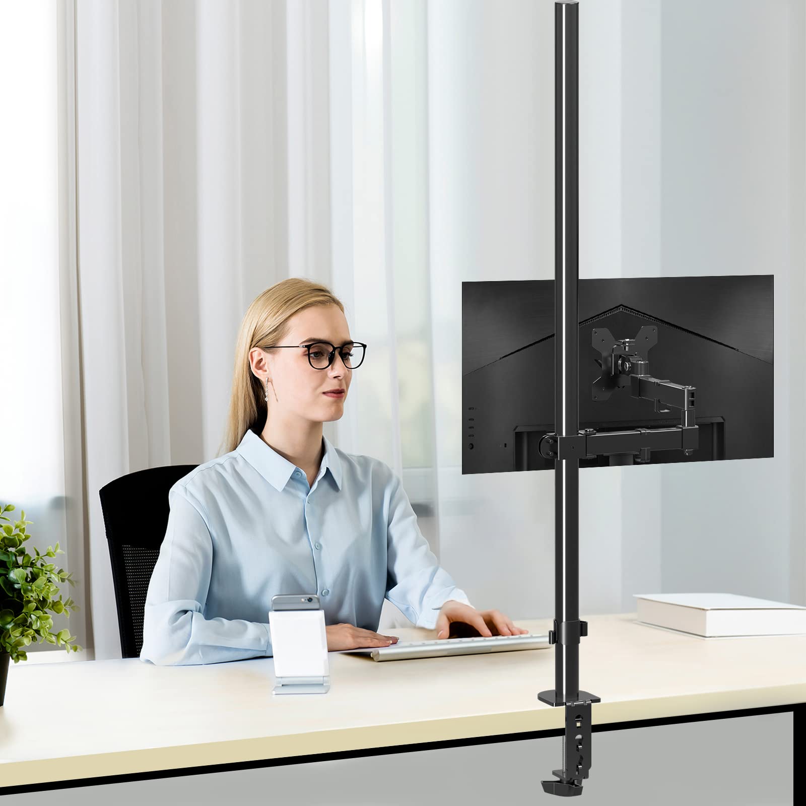 Bracwiser Soporte para Monitor de 32 Pulgadas(120cm), Brazo Monitor Ajuste de Altura, Ajuste de Altura con Inclinación, Giratorio de 360°, VESA 75/100 mm, hasta 10kg - MD71221