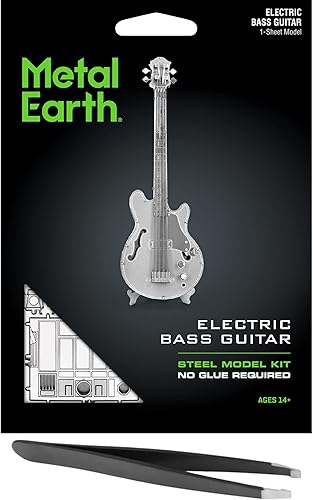 Miniatura 1 de Metal Earth Kit de modelo de metal 3D para bajo eléctrico con pinzas y fascinaciones