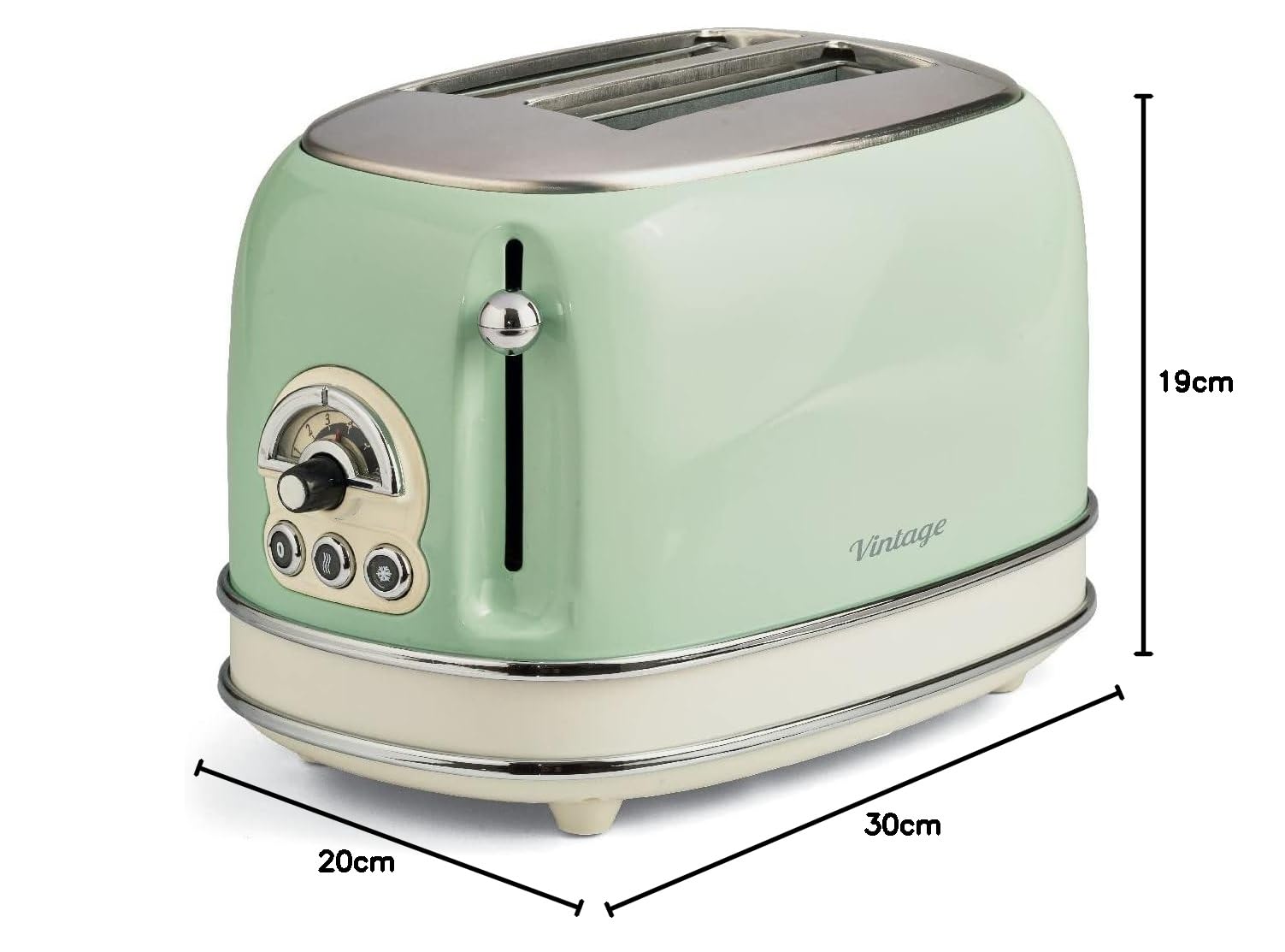 Ariete Vintage 155, 2-Scheiben-Toaster, Retro Toaster mit 6 Toaststufen, Automatischer Auswurf, Auftaufunktion, Herausnehmbares Krümelfach, Gehäuse aus Edelstahl, mit Sandwichzangen, 810W, Grün