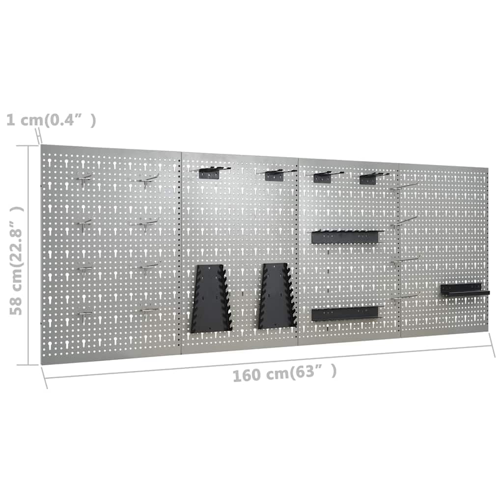 Banco de trabajo con 4 paredes de herramientas y 2 armarios de pared, capacidad de carga de 500 kg, altura ajustable, estructura de metal estable, ideal para taller, garaje, sótano, incluye