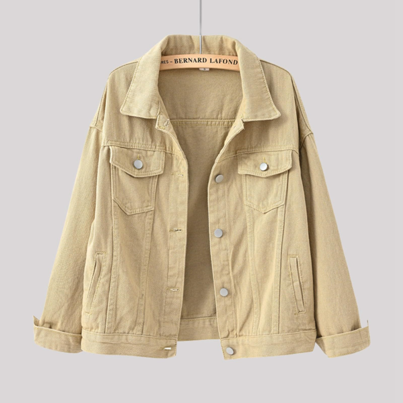 Generisch 2026 Chaqueta vaquera para mujer con bolsillos grandes, cierre de botones, abrigo corto monocolor, versátil y combinable para el día a día