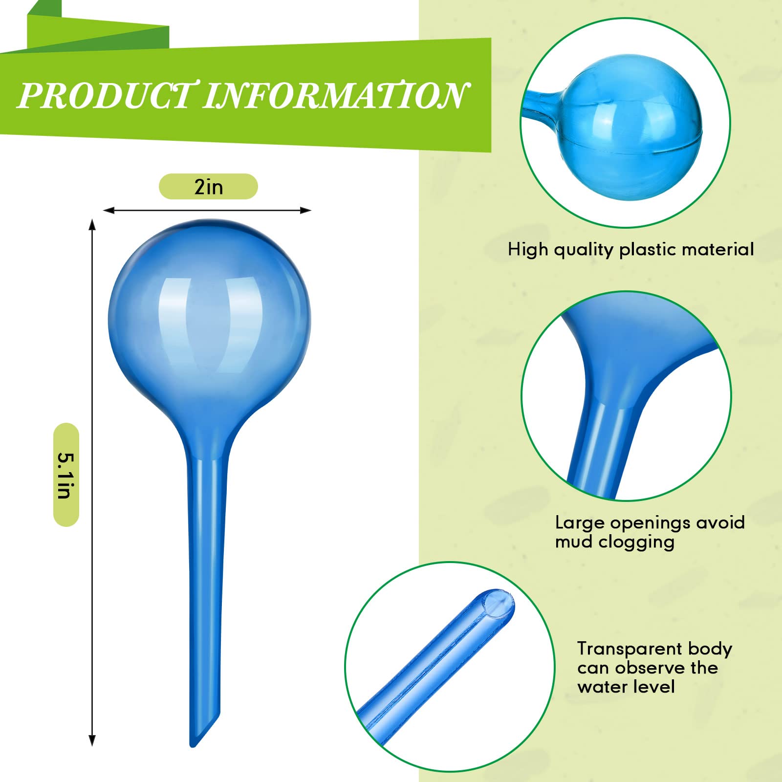 36 Globi per irrigazione per piante, in plastica, con autoirrigazione, dispositivi automatici per l'irrigazione delle piante, inserto per piante piccole, per giardino, interni ed esterni, colore: blu