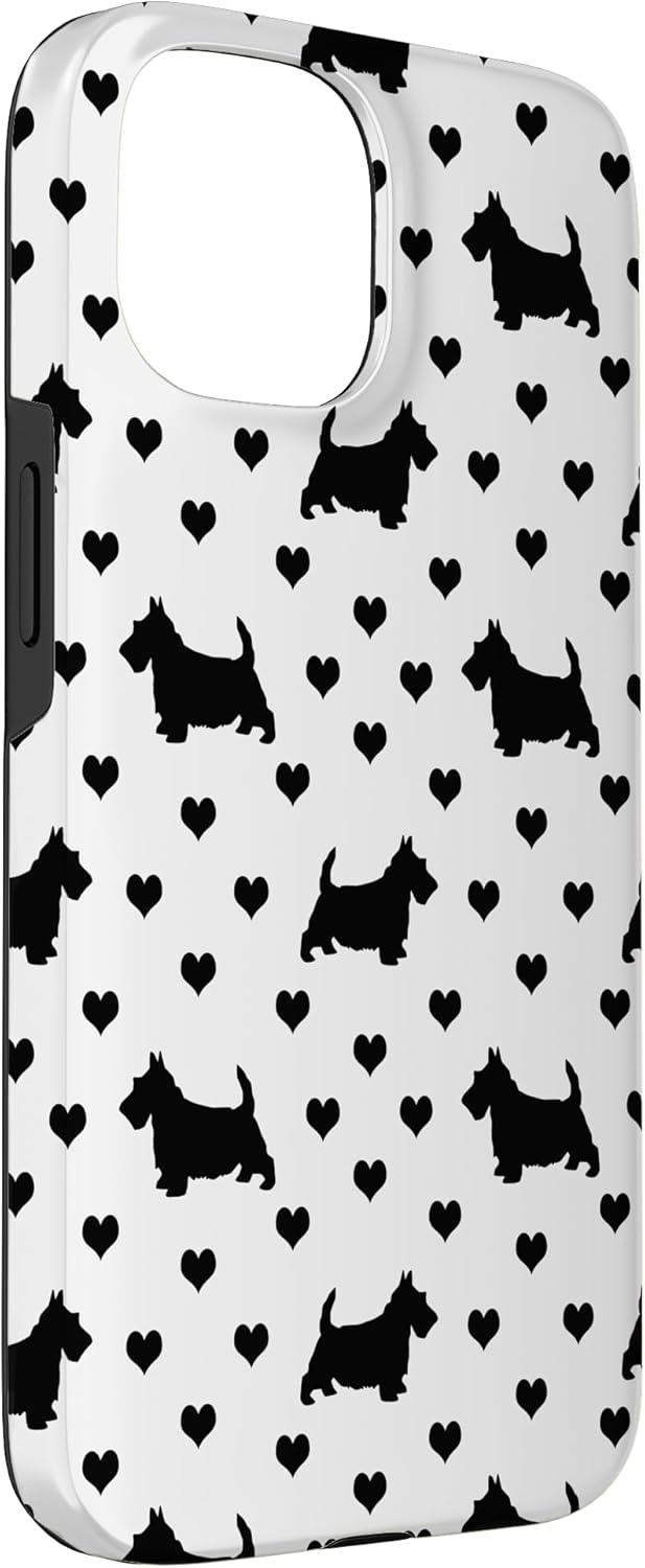 Cute Black Scottish Terriers (Scottie Dogs) & Hearts Pattern Case for iPhone 15