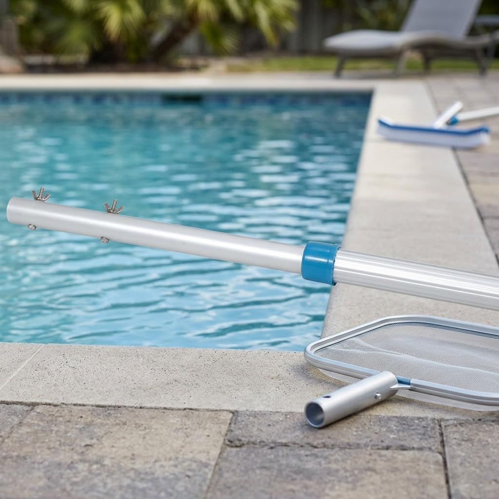 Suinga - Manico per piscina telescopica, in alluminio, da 2,4 a 4,8 m, fissaggio tramite clip