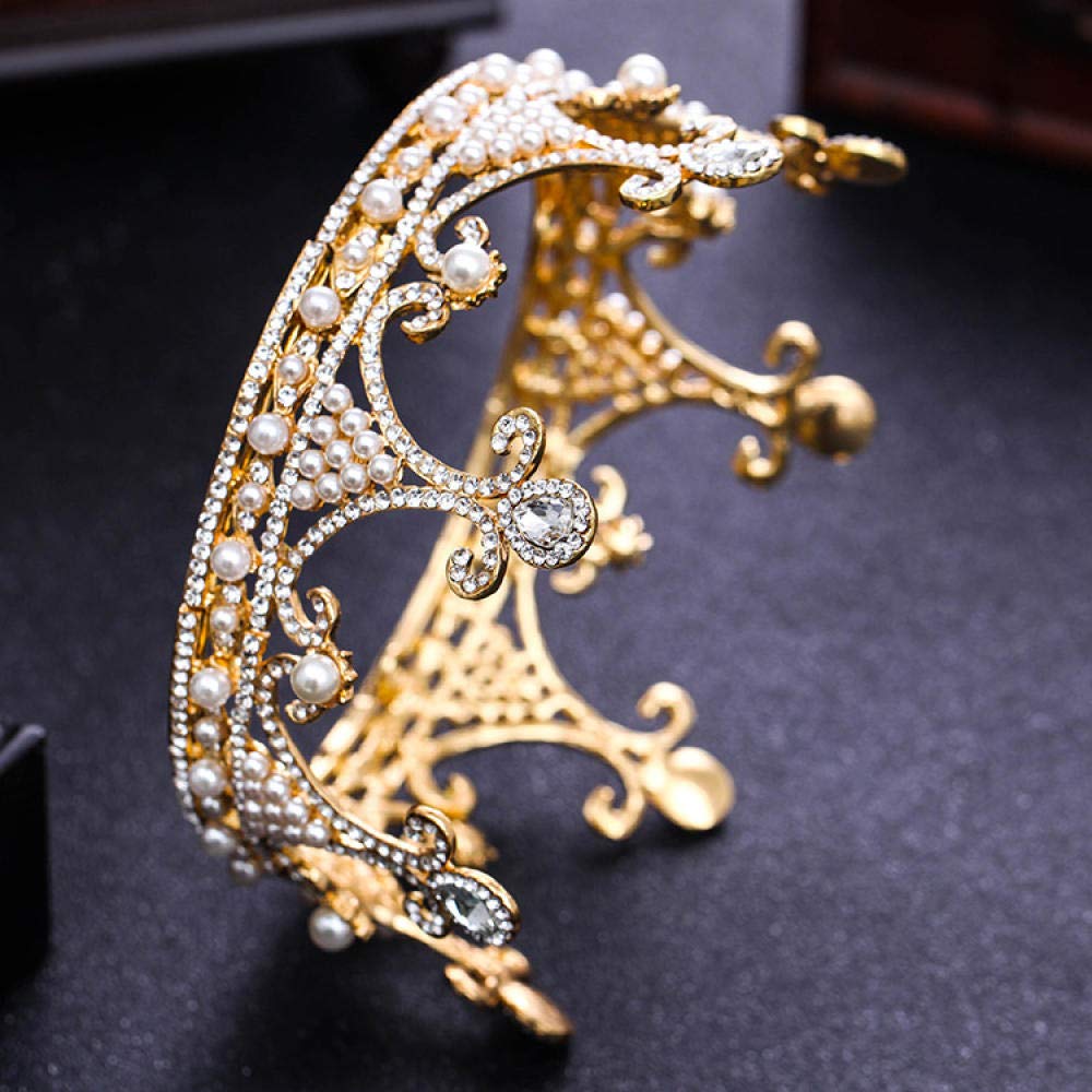Tiara, stop strasu, Bridal Crown, biżuteria na głowę, perłowa, okrągłe, złote diamenty, prosta, modna, ślubna ozdoba do włosów, w stylu vintage, opaska na czoło na imprezę