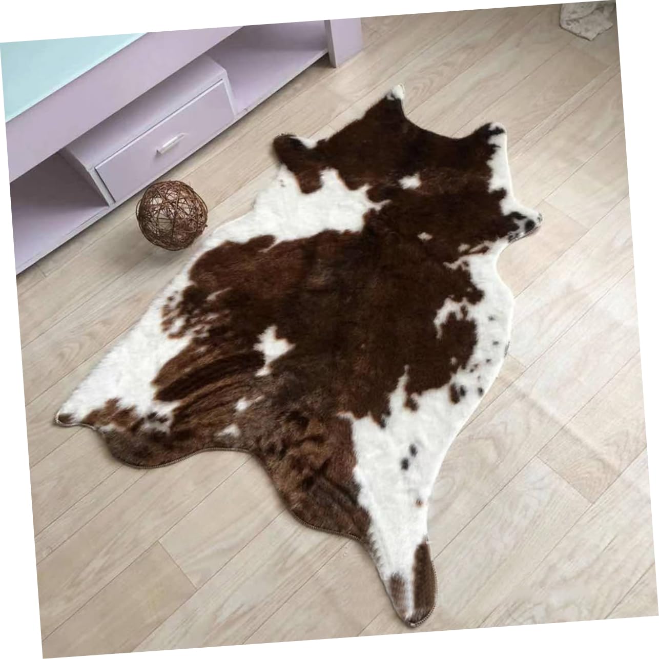 Tapis de Salon Marron en Imitation Cuir Peau de Vache Décoratif