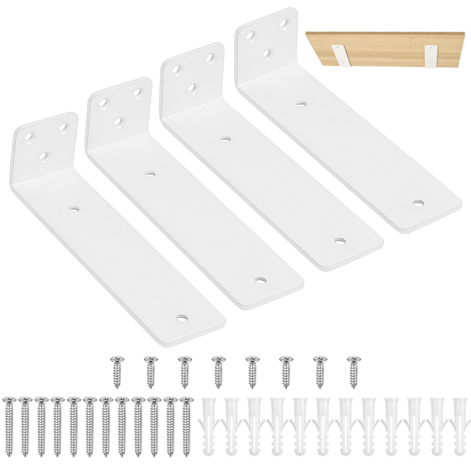 4 Pcs Soporte Estanteria Pared Blanco, 150mm Soporte Baldas Pared Metalica, Soportes para Estanterías,Soportes Flotantes para Estantes, Escuadras para Estanterias, Soporte para Baldas de Madera
