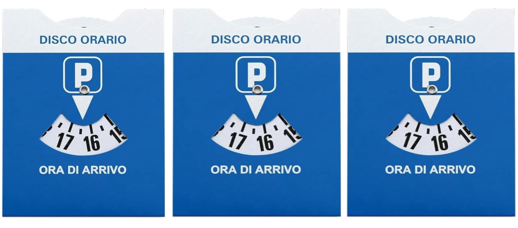 3 unidades – Disco horario para coche Maxi + Porta documentos de coche de plástico azul + bolsa protectora de PVC – 15 x 12 cm – Bienestar In Linea – Parquímetro, disco horario italiano para coche y