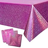 K1tpde 3PCS Preppy Iridescence Pink Party Tablecloths, Y2K Theme Early 2000s Table Covers, Iridescen