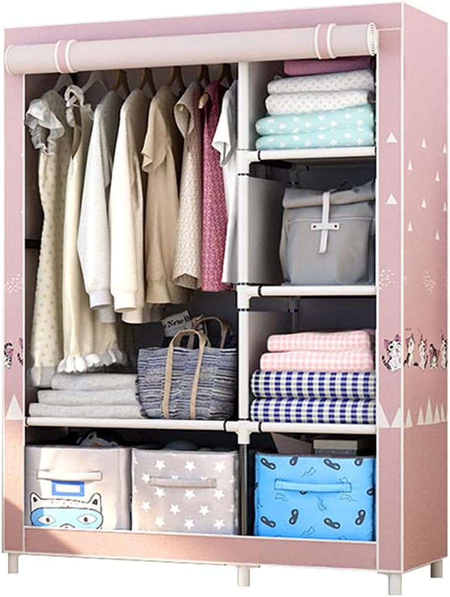Fabric Wardrobe, Simple Design Partition Wardrobe Storage Portable Bedroom Wardrobe Metal Assemble The Wardrobe 170 * 105 * 45CM(Size:170 * 105 * 45CM,Color:B) (B 170 * 105 * 45CM)