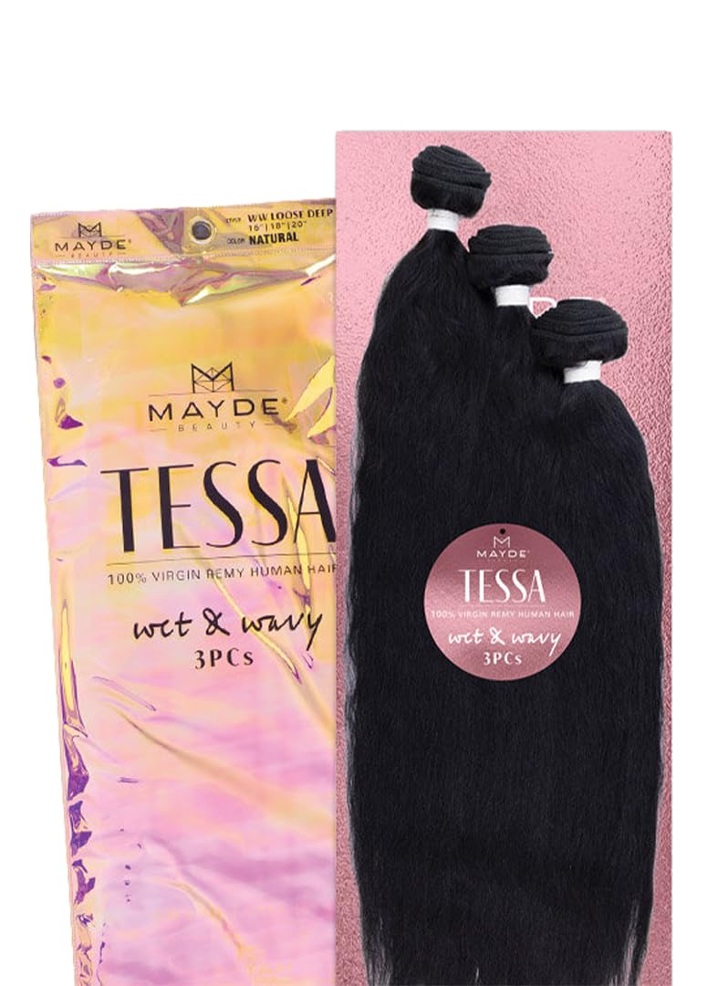 Mayde Beauty TESSA Virgin Remy Human Hair Wet & Wavy Weave DEEP CURL 3PCS (12"14"16", NATURAL) 12"14"16" NATURAL