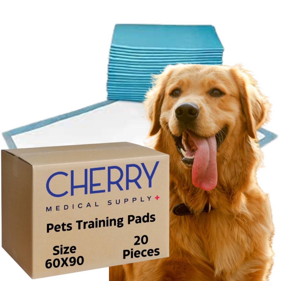 Cherry Medical Supply 20-Pieces Packed in 2 Pouches 60 cm x 90 cm XL Pet Training Pads & Puppy Pads Super Absorbent Pee Pads for Dogs, Leak-Proof Potty Training Pads for Puppies Cats Rabbits Pet Pads