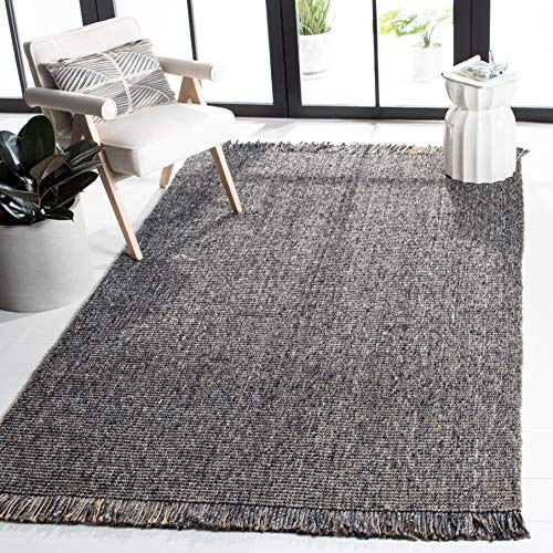 SAFAVIEH Natural Fiber Collection Area Rug - 5' x 8', Charcoal & Natural, Handmade Woven Fringe Jute, Ideal for High Traffic Areas in Living Room, Bedroom (NF826H)