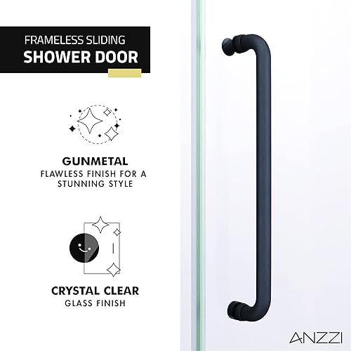 Miniatura 9 de ANZZI Puerta de ducha sin marco de 76 x 60 pulgadas, negro mate, kit de ducha completo Madam, panel de vidrio deslizante repelente al agua + piezas