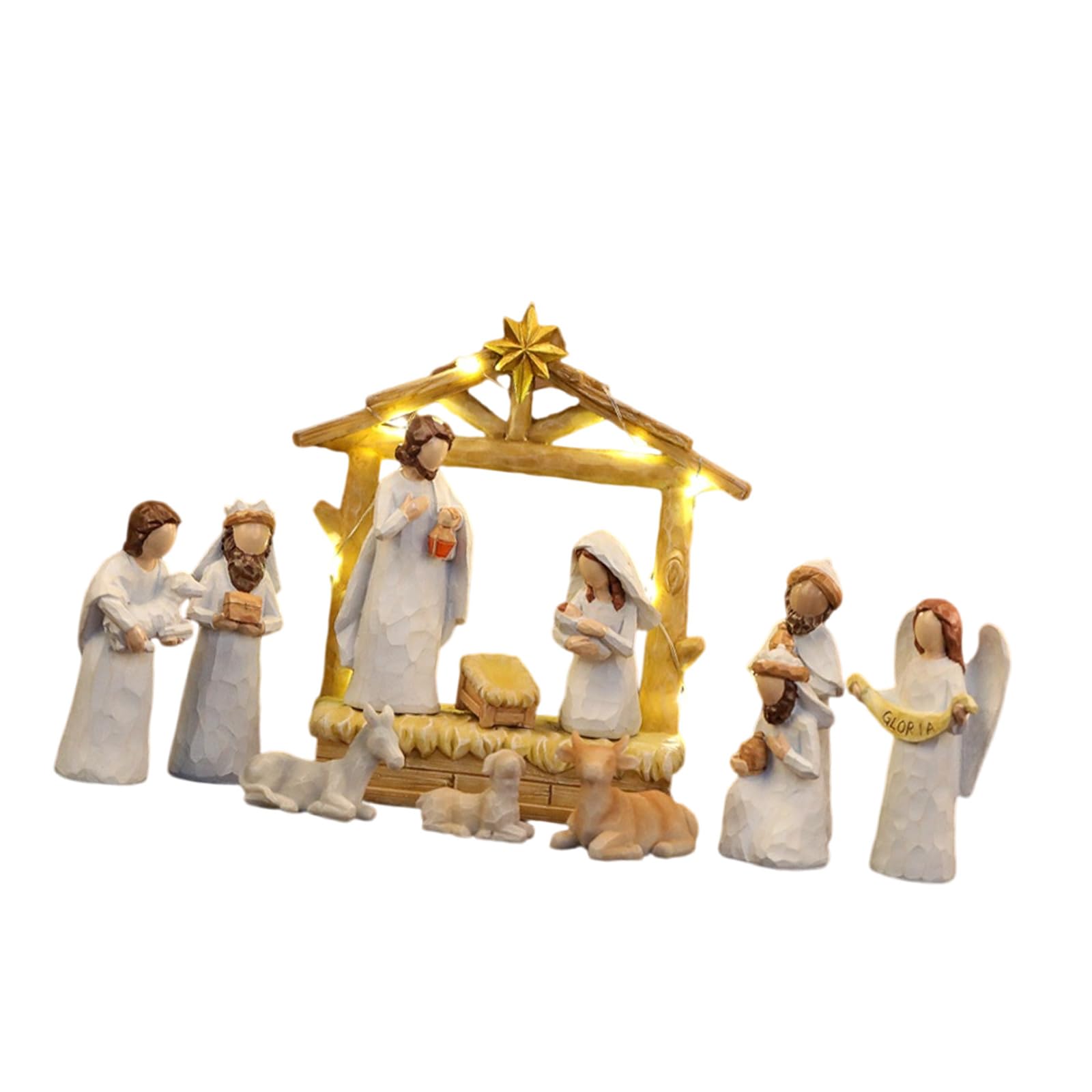 YROHGKPN Jesuses Holy Family Statue Miniature Christmas Nativity Scene Sculpture Xmases Indoor Home Table Holiday Decors Holy Family Resin Figurine Statue with Stable