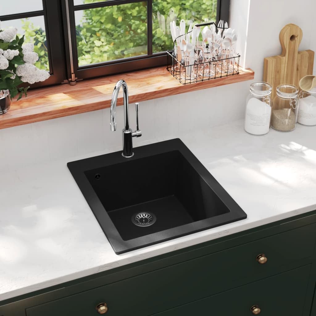 Hardware, fontanería, accesorios de fontanería, fregaderos, fregaderos de cocina y utilidad, fregadero de cocina de montaje superior, lavabo individual, granito, negro