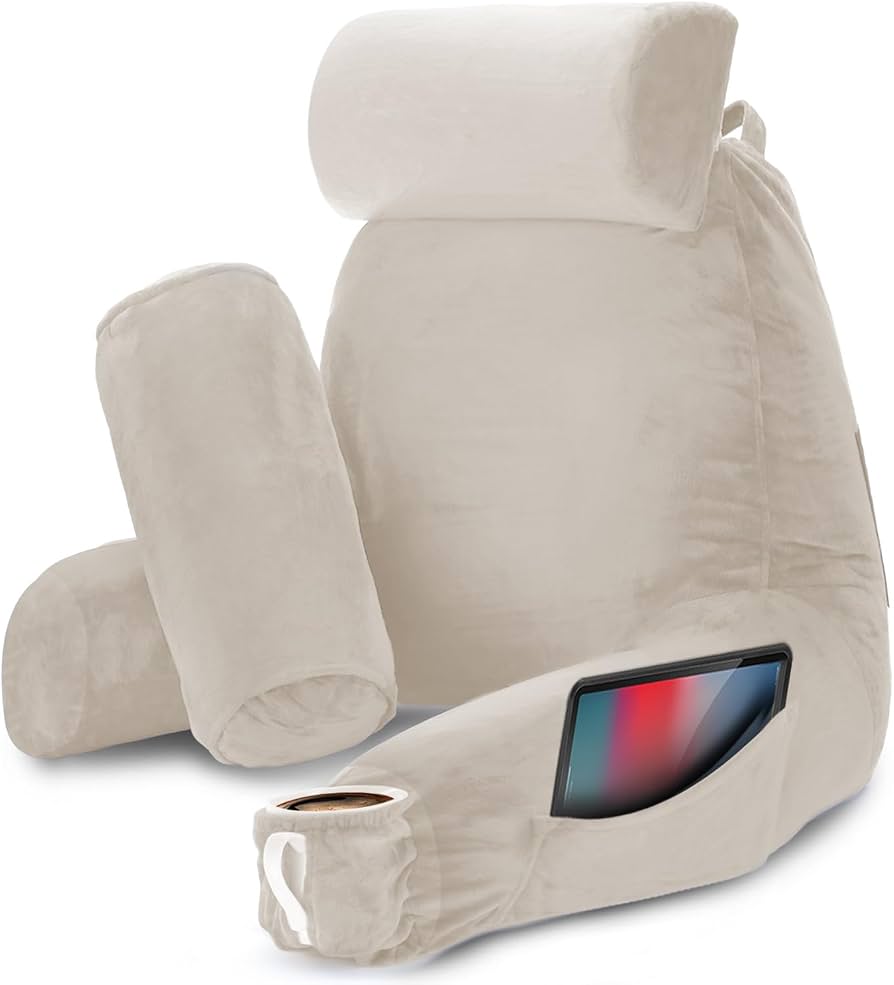 Nestl Coussin de lecture avec mousse à mémoire de forme déchiquetée, conçu pour s'asseoir dans le lit et le canapé, soutien réglable du dos et des bras pour adultes et adolescents, avec