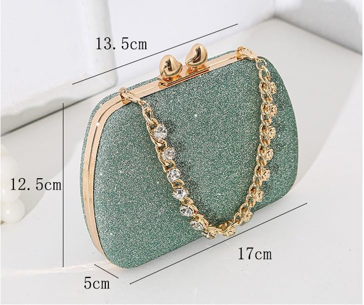 Evening Clutch Purse with Crystal Chain Strap, Glitter Design, 5 Colors Available3