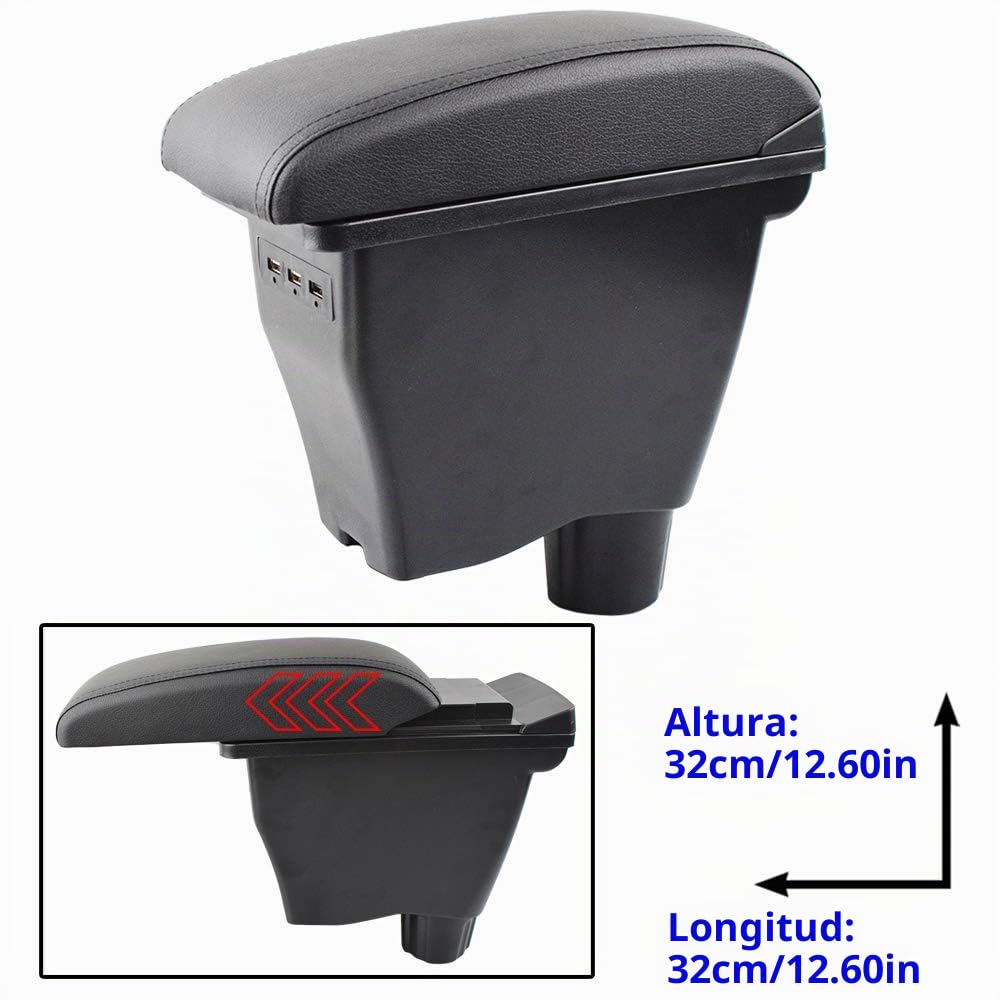 Consola de reposabrazos Central para Fortwo Forfour 2014-2019 Nueva Caja de Almacenamiento Modificación de Contenido de Interfaz USB (Negro (con Hilo Negro))
