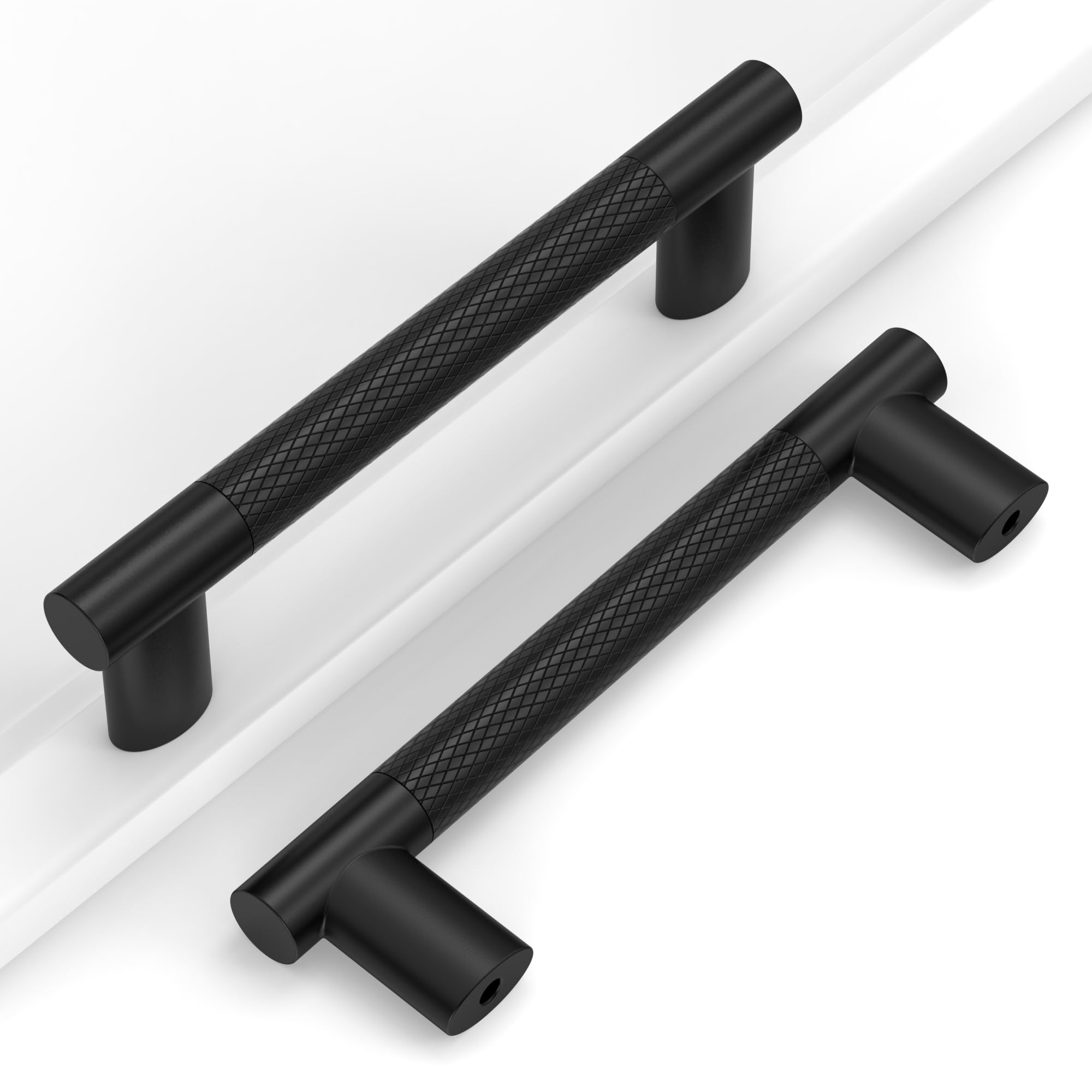 Paquete de 10 tiradores de gabinete de 3-3/4 pulgadas (96 mm), color negro mate, moleteados, tiradores de cajones para cocina, baño, clóset, aparador