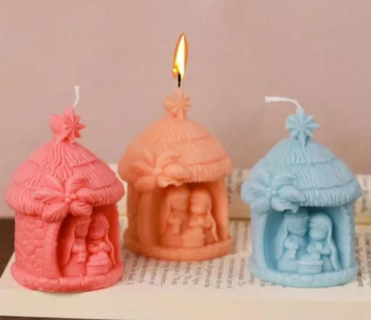 Decorative Carousel Birthday Candles, Pink Blue Orange, Set of 3