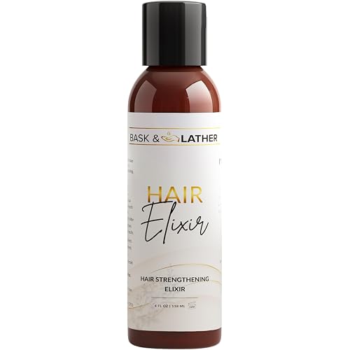 BASK & LATHER Elixir Hair Strengthening Oil, Jamaican Black Castor Oil, For Volume, Thickness, Detangle, De Frizz, Conditions New Hair Growth, 4 fl oz