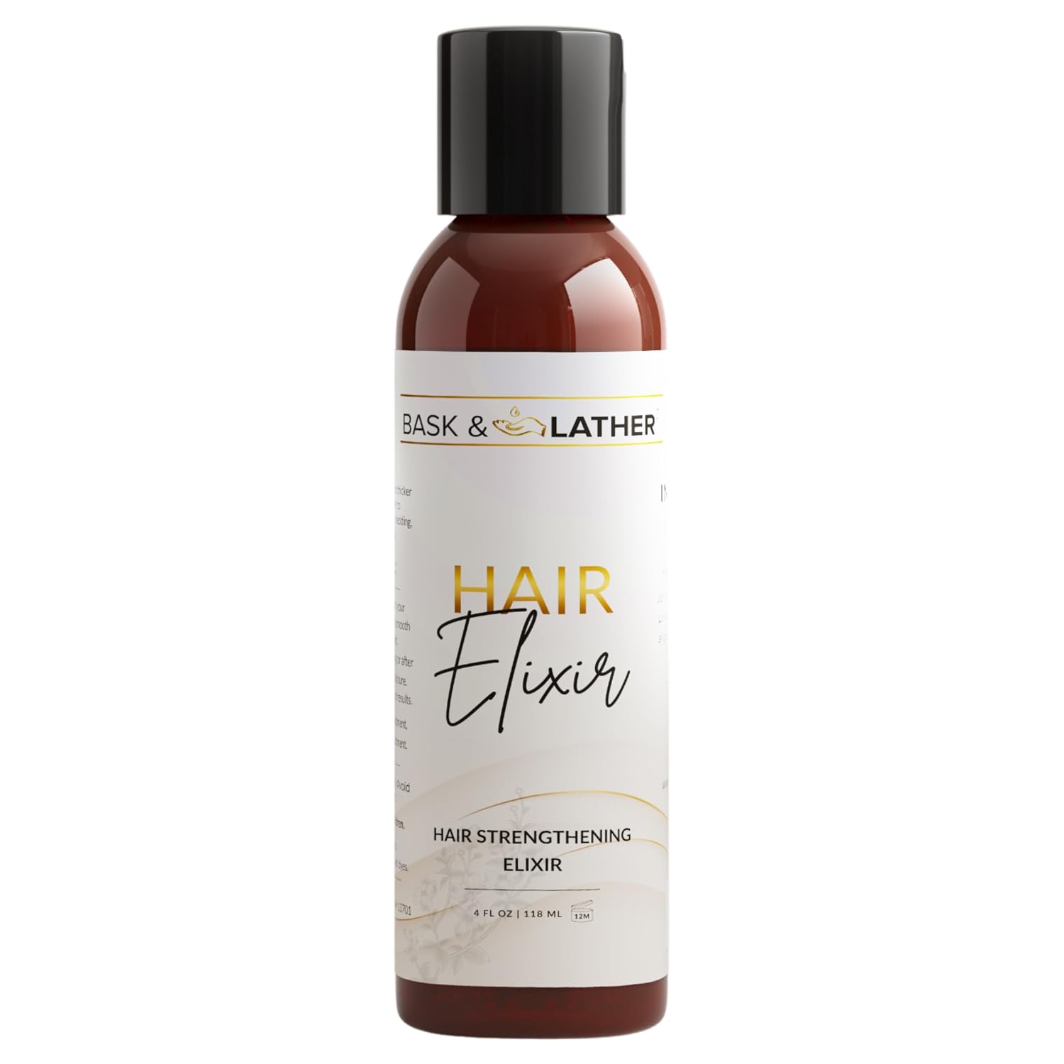 BASK & LATHER Elixir Hair Strengthening Oil, Jamaican Black Castor Oil, For Volume, Thickness, Detangle, De Frizz, Conditions New Hair Growth, 4 fl oz