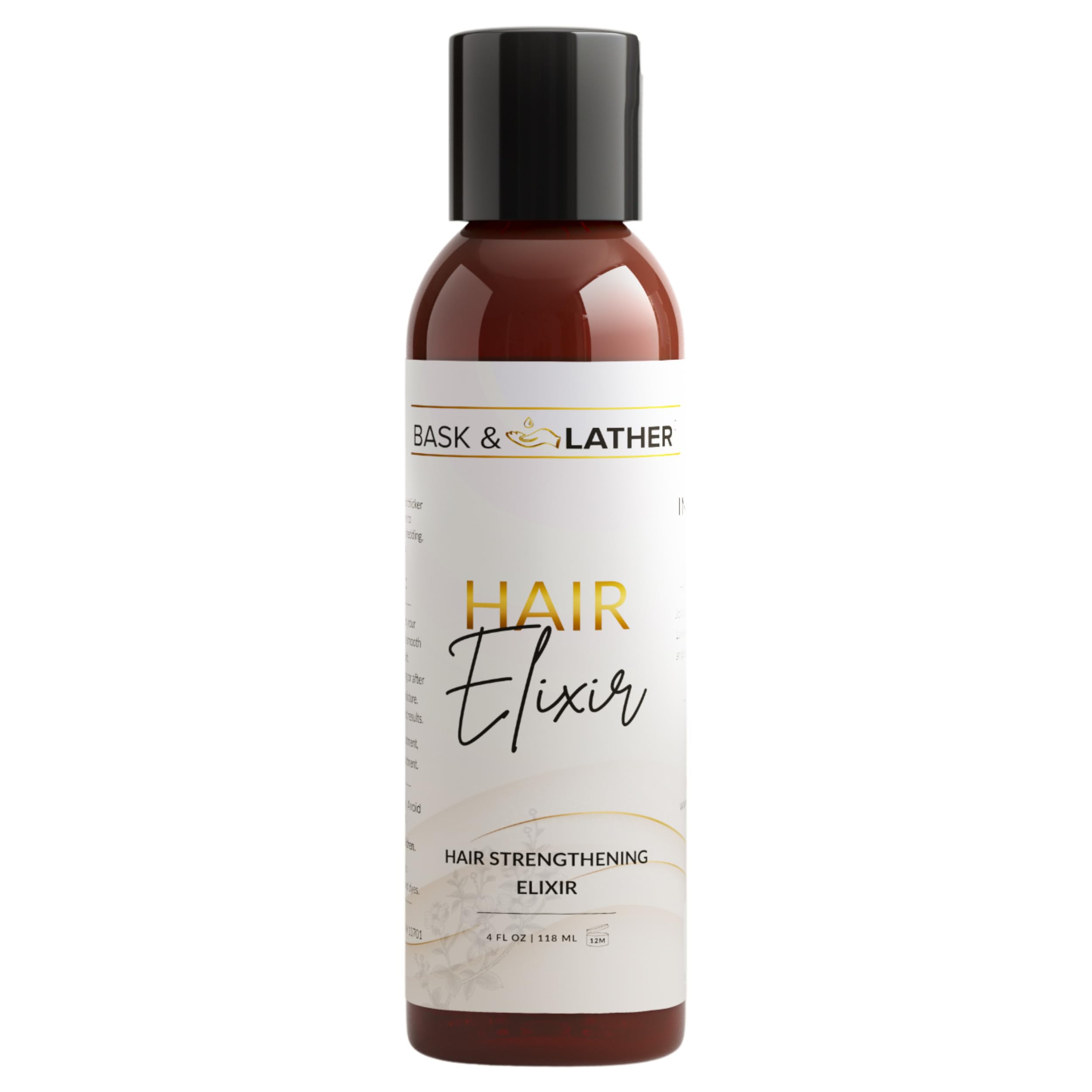BASK & LATHER Elixir Hair Strengthening Oil, Jamaican Black Castor Oil, For Volume, Thickness, Detangle, De Frizz, Conditions New Hair Growth, 4 fl oz 4 Fl Oz (Pack of 1)