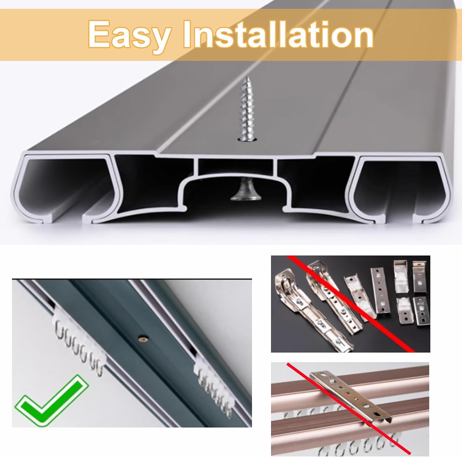 Curtain Track Ceiling Mount Double Row Curtains Rods Aluminum, Curtain Double Rails for Drapes, Room Dividers 3.3ft-19.7ft Mute Rollers Sliding(Gold,13.5ft)