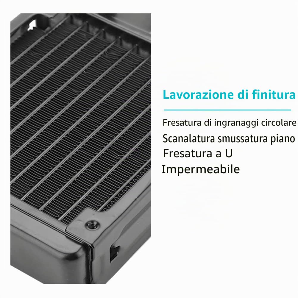 ASHATA Radiatore in Alluminio da 120 mm, Radiatore in Alluminio per Raffreddamento ad Acqua CPU Computer, 10 Tubi Radiatore Dissipatore di Calore da 120 mm per PC Raffreddamento ad Acqua Nero