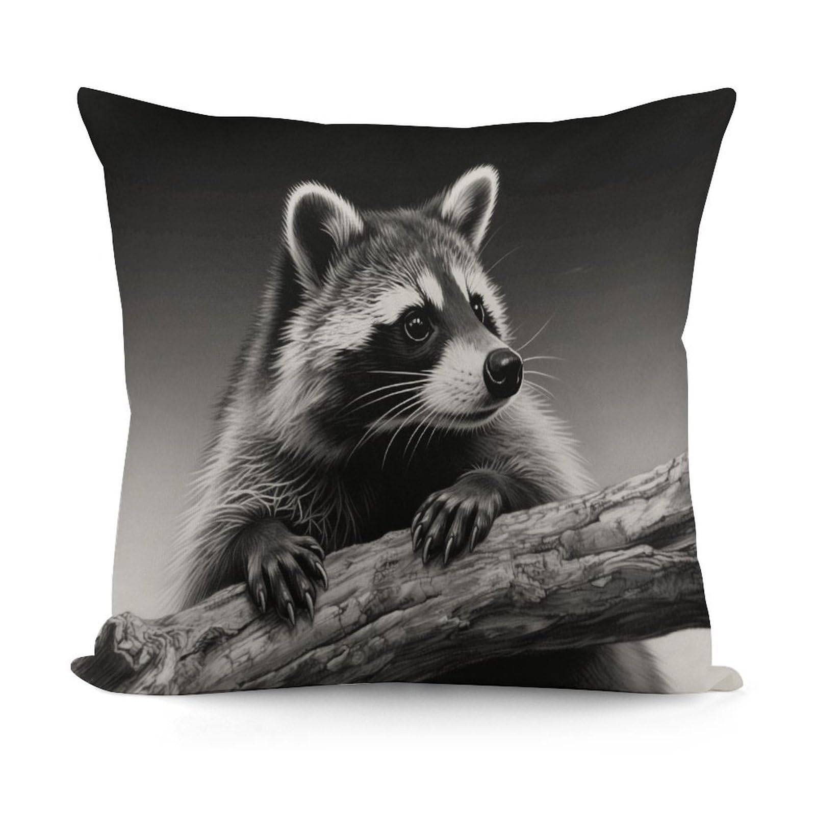 LZQPOEAS Raccoon Black Throw Pillow Cover 18x18 in Breathable Square Pillow Case Cozy Soft Pillowcase Protector Fashion Modern Couch Cushion Case for Living Room Bed Sofa Decor