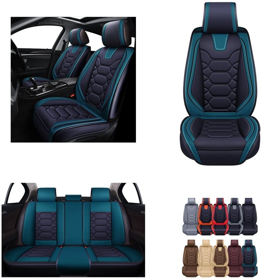 OASIS AUTO Car Seat Covers Premium Waterproof Faux Leather Cushion Universal Accessories Fit SUV Truck Sedan Automotive Vehicle Auto Interior Protector Full Set (OS-004 Teal Blue)