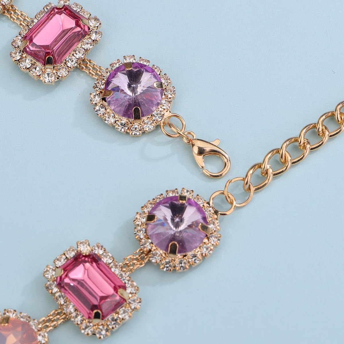 Xerling Multi-colored Geometric Gemstone Crystal Statement Choker Necklace for Women Bridal Wedding Collar Necklace Chains with Stud Earrings - Image 7