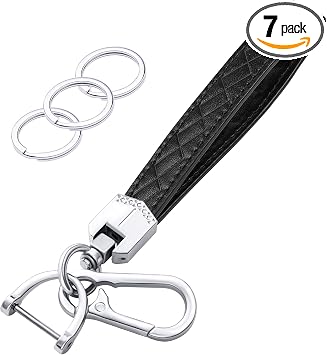 OHKYOOT Leather Wristlet Keychain for Home Car Keys Black Silver | Key Fob Keychain, Car Key Chain with 3 Key Ring and Anti-Lost D Ring for Women Men,Wrist Lanyard