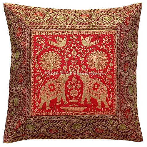 Etnico 2x Fodere Per Cuscini 40x40 Cm – Velluto E Broccato Jacquard Floreale Rosso, Stile Bohemien, Con Cerniera (Solo Federe) - 4