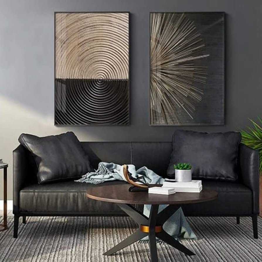 HEHGVCF 3-teiliges Leinwandbild Set – Abstrakte Jahresringe, Gold/Schwarz/Weiß, 50x75 Cm, Ohne Rahmen – Wanddeko Für Wohnzimmer
