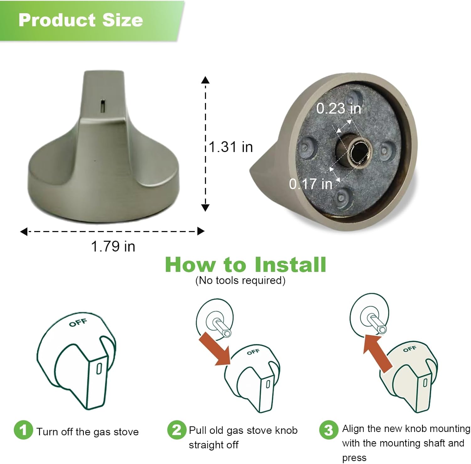 W11517331 Gas Stove Knobs Replacements, 4 Pack Metal Oven Knobs Compatible with Whirlpool WEE515S0LS2 WEE515S0LS3 WEE745H0FE0, Replace W11117415 Gas Range Knobs etc