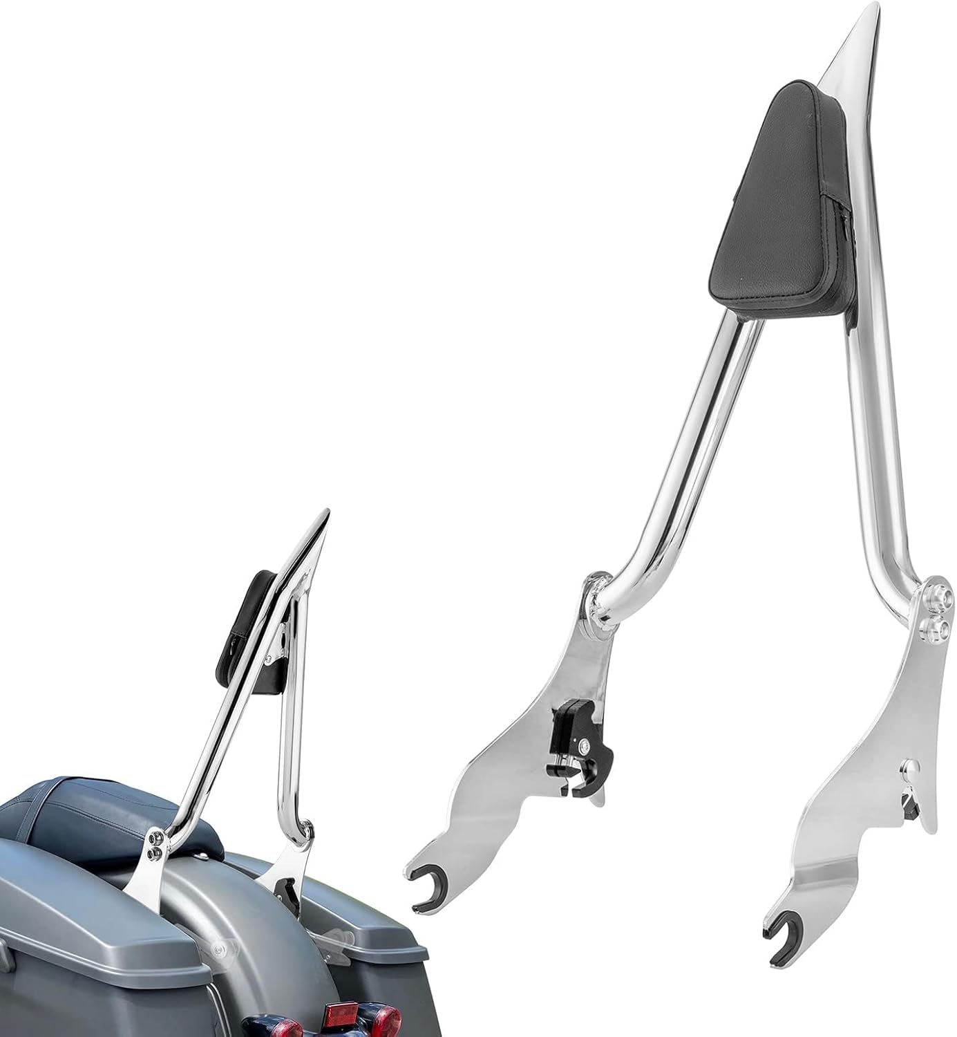 Mofun 27" Tall Passenger Backrest Sissy Bar 1.3" Fat Bar Compatible with Harley Touring Road King Street Electra Road Glide 2009-2025,Chrome