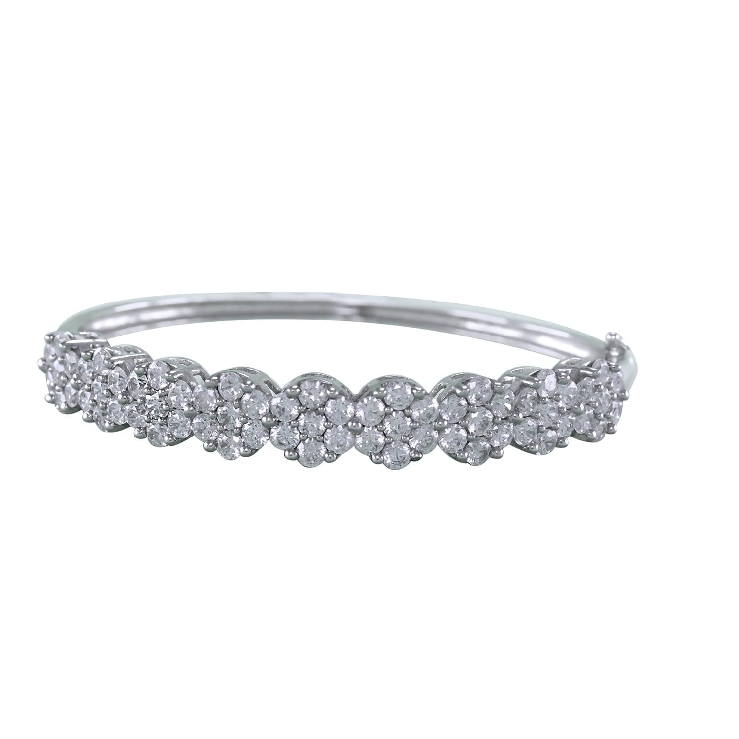 Pretty Jewels Floral Style 7 50 Carat ctw Round Cut White Diamond Cluster Bangle Bracelet In 10k Or