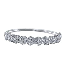 Pretty Jewels Floral Style 7 50 Carat ctw Round Cut White Diamond Cluster Bangle Bracelet In 10k Or