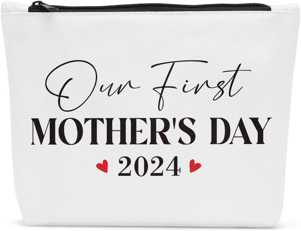 FBCCZEYMothers Day New Mom Gifts for New Mom Our First Mother's Day 2024 Makeup Bag, Mother Moms Birthday Gift Ideas Cosmetic Bag, Funny mother's day birthday Gifts for Mom Makeup Pouch
