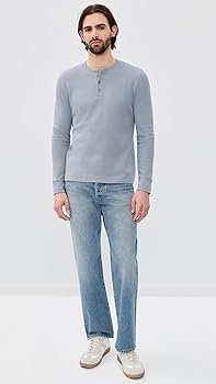 Vince Men's Jacquard Rib L/S Henley, Steel Blue, X-Small at Amazon