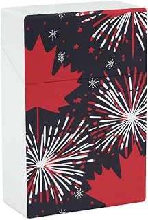 Fireworks Canada Flag Cigarette Cases Lightweight Smoking Storage Box Portable Flip Top for Indoor Outdoor Use